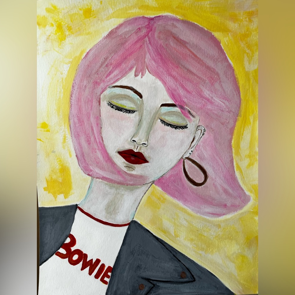 ⚡️Original art portrait painting of woman w/ pink hair